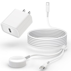 Upgraded Apple Watch Charger, 2 in 1 USB C Magnetic iWatch Charger Cord Fast Charging Lightning Cable 6FT with Type C Wall Plug Block for Apple Watch Series 10/Ultra/9/8/7/6/SE/5/4, iPhone 14/13/12/11