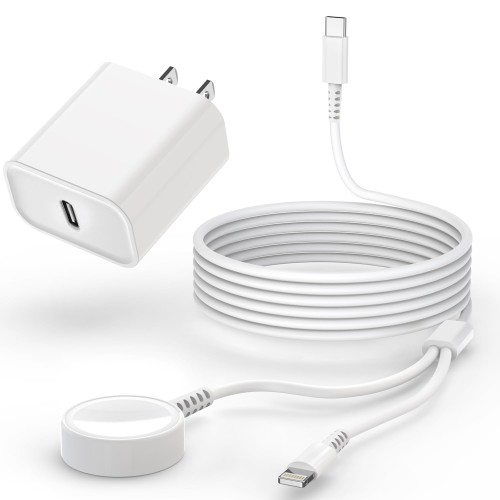 Upgraded Apple Watch Charger, 2 in 1 USB C Magnetic iWatch Charger Cord Fast Charging Lightning Cable 6FT with Type C Wall Plug Block for Apple Watch Series 10/Ultra/9/8/7/6/SE/5/4, iPhone 14/13/12/11